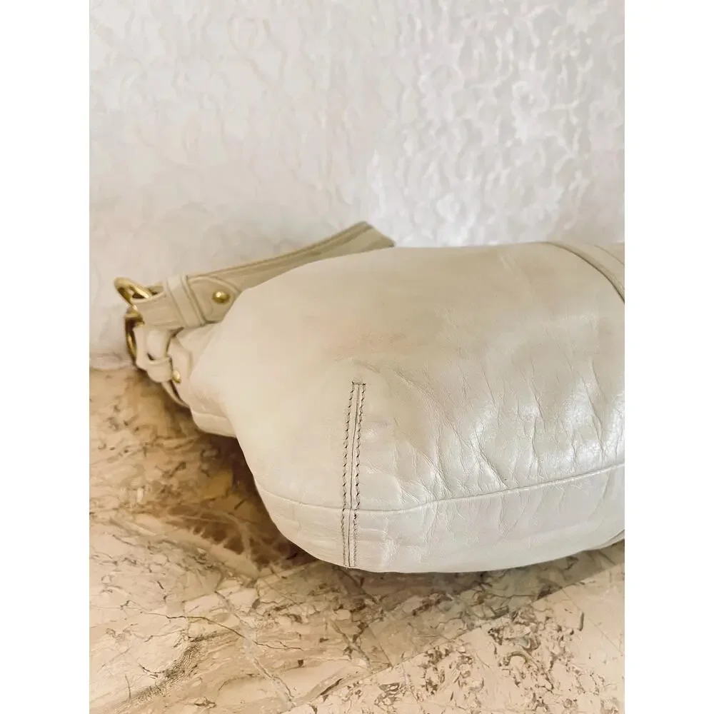 Authentic COACH Hampton white leather stitched Tote F10205 and wallet bundle